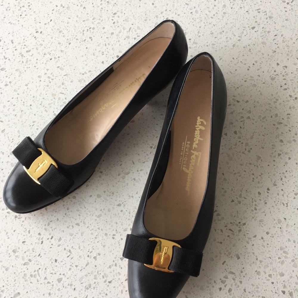 Salvatore Ferragamo Black Pumps with Gold Buckle